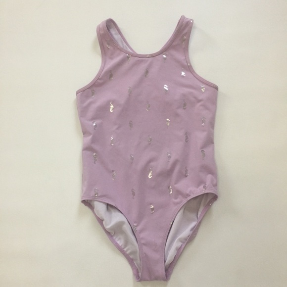 Girls seahorse lilac one piece bathing suit